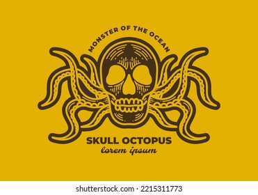 Vintage retro art design of a skull with octopus legs