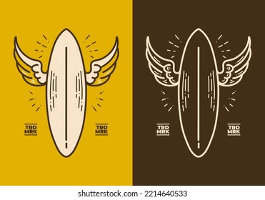 Vintage retro art design of a surf board with extra wings