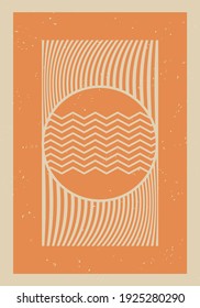 Vintage, retro art print, poster with lines and stripes. Art template for wall decoration, background, backdrop, banner, cover design, postcard. Contemporary, modern art. Art pattern. Scandinavian.