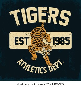 Vintage Retro Athletic Tiger Shirt Design with Texture