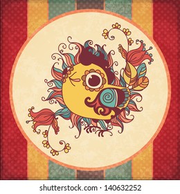 Vintage retro background with bird