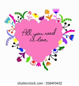 Vintage retro background with floral ornament, empty space the middle.You can design cards, notebook cover and so on. Floral ornament heart shape with place for your text. Valentine's day background.