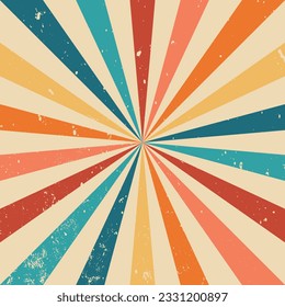 Vintage retro background. Rays with grunge texture. Colorful vintage wallpaper with sunbeams.