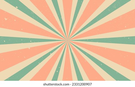 Vintage retro background. Rays with grunge texture. Colorful vintage wallpaper with sunbeams.