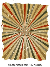 Vintage retro background with rays and grunge scratches.