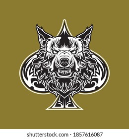 vintage retro badass angry wolf ace of spades vector illustration