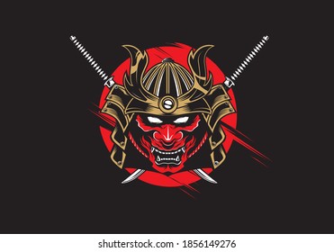 vintage retro badass japanese samurai warrior mask vector illustration