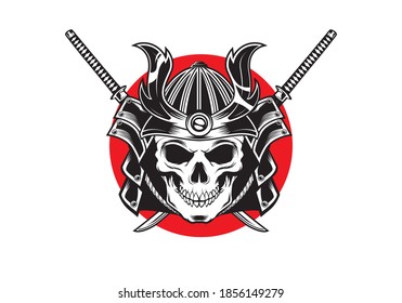 vintage retro badass japanese samurai warrior skull mask vector illustration