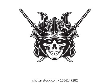 vintage retro badass japanese samurai warrior skull mask vector illustration