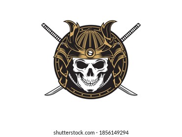vintage retro badass japanese samurai warrior skull mask vector illustration