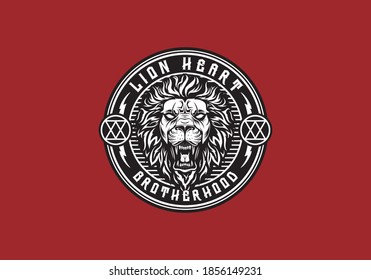 vintage retro badass lion badge with an aggressive expression vector illustration