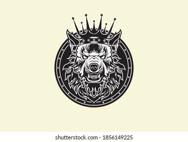 vintage retro badass wolf king with an aggressive expression vector illustration