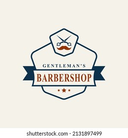 Vintage Retro Badge Barber Shop Logo with Scissors Symbol for Gentleman Haircut Emblem Design Symbol