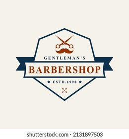 Vintage Retro Badge Barber Shop Logo with Scissors Symbol for Gentleman Haircut Emblem Design Symbol