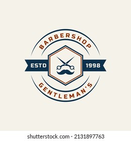 Vintage Retro Badge Barber Shop Logo mit Schere Symbol für Gentleman Haircut Emblem Design Symbol