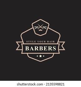 Vintage Retro Badge for Barber Shop Flourish and Calligraphic Typographic Logo Design Inspiration