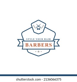 Vintage Retro Badge for Barber Shop Flourish and Calligraphic Typographic Logo Design Inspiration