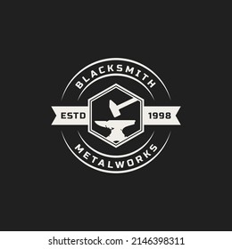 Vintage Retro Badge Blacksmith Logos, Emblems and Design Elements with Grunge Texture