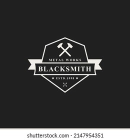 Vintage Retro Badge Blacksmith Logos, Emblems and Design Elements with Grunge Texture