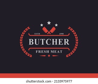 Vintage Retro Badge for Butcher Shop with Crossed Cleavers Logo Design Template Element