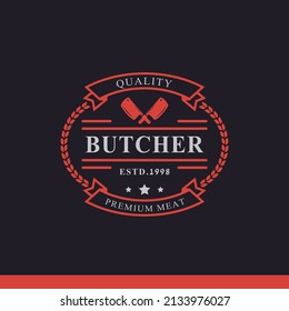 Vintage Retro Badge for Butcher Shop with Crossed Cleavers Logo Design Template Element