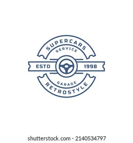 Vintage Retro Badge Car Logo Emblem. Classic Cars Repairs, Tire Service Silhouettes