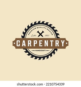 Vintage retro badge carpentry logo vector icon illustration
