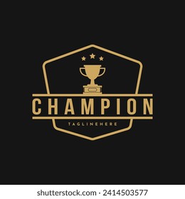 Vintage-Retro-Button-Champion-Trophäe Logo-Design-Idee