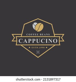 Vintage Retro Badge for Coffee Shop Logo with Coffee Beans Symbol Design Template Element