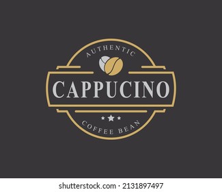Vintage Retro Badge for Coffee Shop Logo with Coffee Beans Symbol Design Template Element