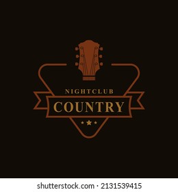 Vintage Retro Badge for Country Guitar Music Western Saloon Bar Cowboy Logo Emblem Symbol