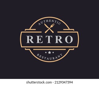 Vintage Retro Badge Crossed Spoon Fork Knife Rustic for Kitchen Food Menu Dish Restaurant Logo Design Template Element
