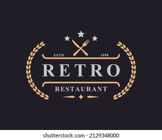 Vintage Retro Badge Crossed Spoon Fork Knife Rustic For Kitchen Food Menu Dish Restaurant Logo Design Template Element