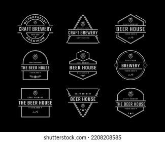 Vintage Retro Badge Emblem Beer Brewery with hop Logo for Beer House, Bar, Pub, Brewing company, Tavern, Wine Whiskey Market Symbol