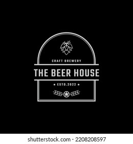 Vintage Retro Badge Emblem Beer Brewery with hop Logo for Beer House, Bar, Pub, Brewing company, Tavern, Wine Whiskey Market Symbol