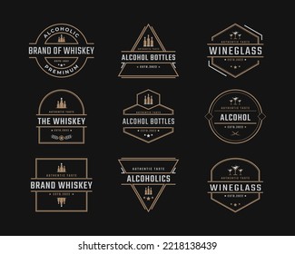 Vintage Retro Badge Emblem Beverage, Wine Glasses, Bottles, Beer, Drinks, Restaurant Logo Design Linear Style