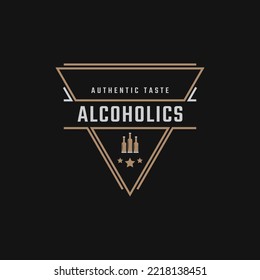 Vintage Retro Badge Emblem Beverage, Wine Glasses, Bottles, Beer, Drinks, Restaurant Logo Design Linear Style