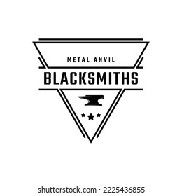 Vintage Retro Badge Emblem Blacksmith Metal Work, Handcraft, Forge Art, Anvil, Iron Works Logo Design Linear Style