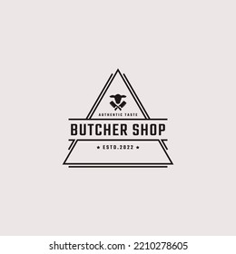 Vintage Retro Badge Emblem Crossed Cleaver Knife with Angus Head for Butcher shop Logo Design Linear Style