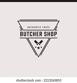 Vintage Retro Badge Emblem Crossed Cleaver Knife with Angus Head for Butcher shop Logo Design Linear Style