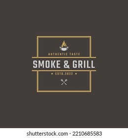 Vintage Retro Badge Emblem Grill Barbeque BBQ Fire flame Logo Design Linear Style