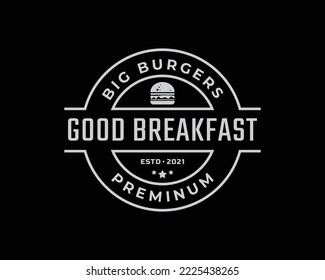 Vintage Retro Badge Emblem Ham Beef Patty Burger for Fast Food Restaurant Logo Design Linear Style
