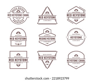 Vintage Retro Badge Emblem Keystone Canal Waterway Brick Bridge with River Creek Wave Logo Design Linear Style