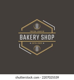 Vintage Retro Badge Emblem Logotype Bakery Ear Wheat Silhouette for Bakehouse Logo Design Linear Style