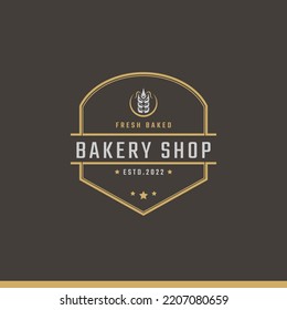 Vintage Retro Badge Emblem Logotype Bakery Ear Wheat Silhouette for Bakehouse Logo Design Linear Style