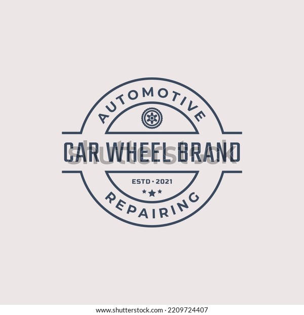 Vintage Retro Badge Emblem Logotype\
Car wheel Logo With Tire silhouette Design Linear\
Style