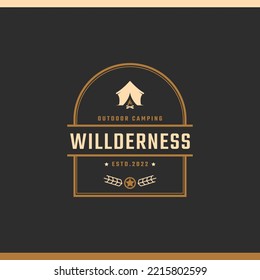 Vintage Retro Badge Emblem Mountain Camping Logo with Tent Silhouette Design Linear Style