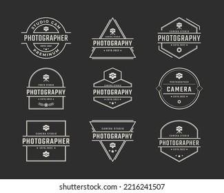 Vintage Retro Badge Emblem Photographer Photo Camera Icon Logo Design Linear Style