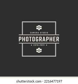 Vintage Retro Badge Emblem Photographer Photo Camera Icon Logo Design Linear Style