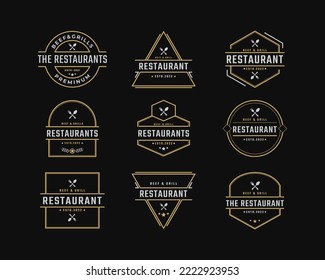 Vintage Retro Badge Emblem Restaurant and Cafe Logo Design Linear Style